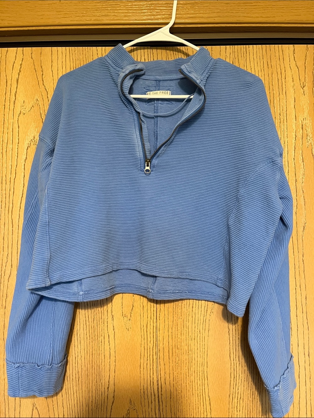 We The Free Cropped Quarter-Zip Top in Periwinkle Blue